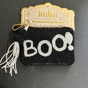 Wandering moon Halloween black beaded boo pouch
